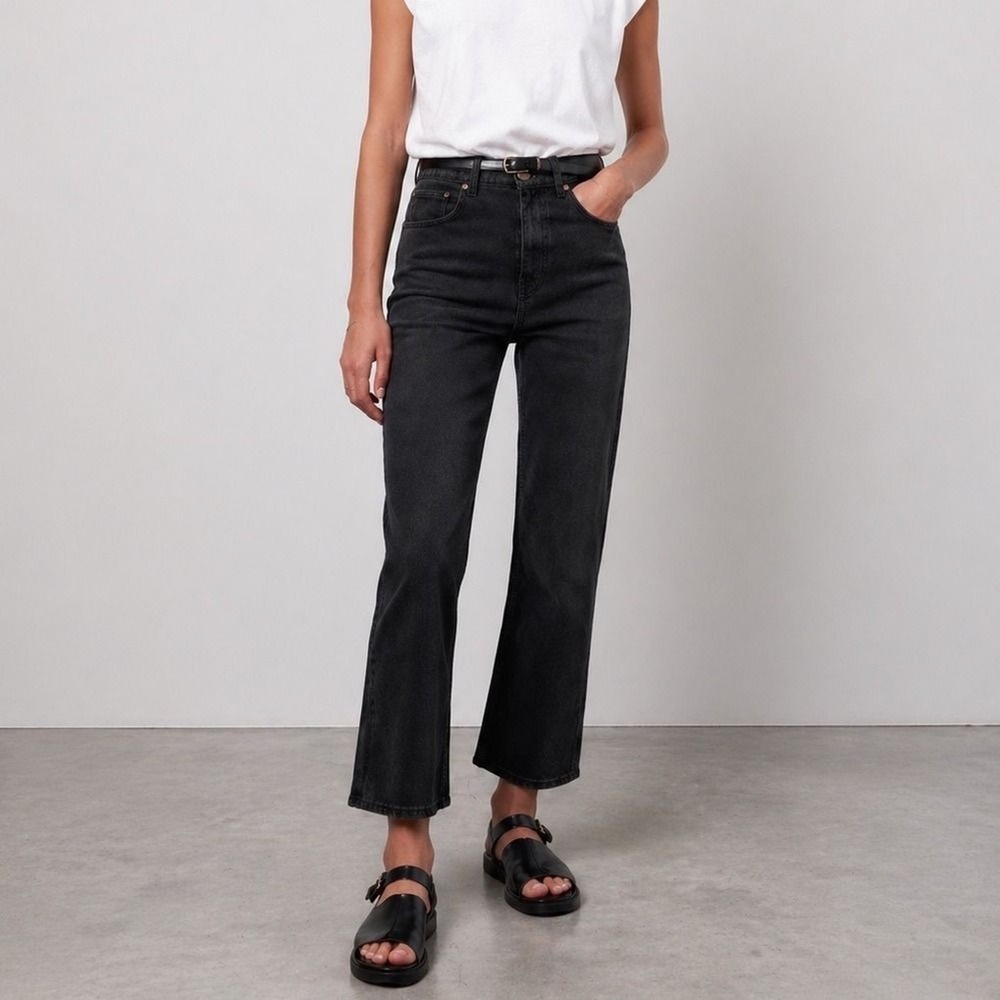 B Sides Plein Jeans Women's 29 Black High Rise Straight Leg Relaxed Fit Cropped